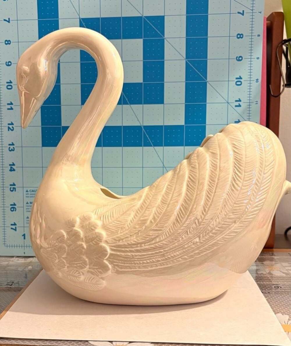 Vintage Iridescent Pearlized Ceramic Swan Planter